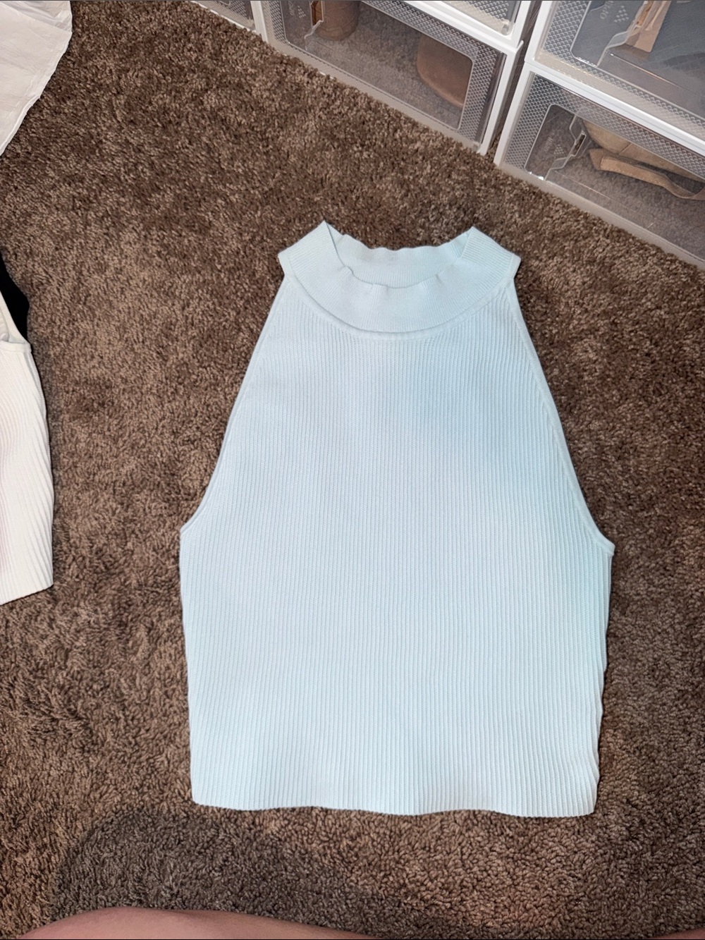 Babaton Ribbed Mock-Neck Tank - Pale Blue